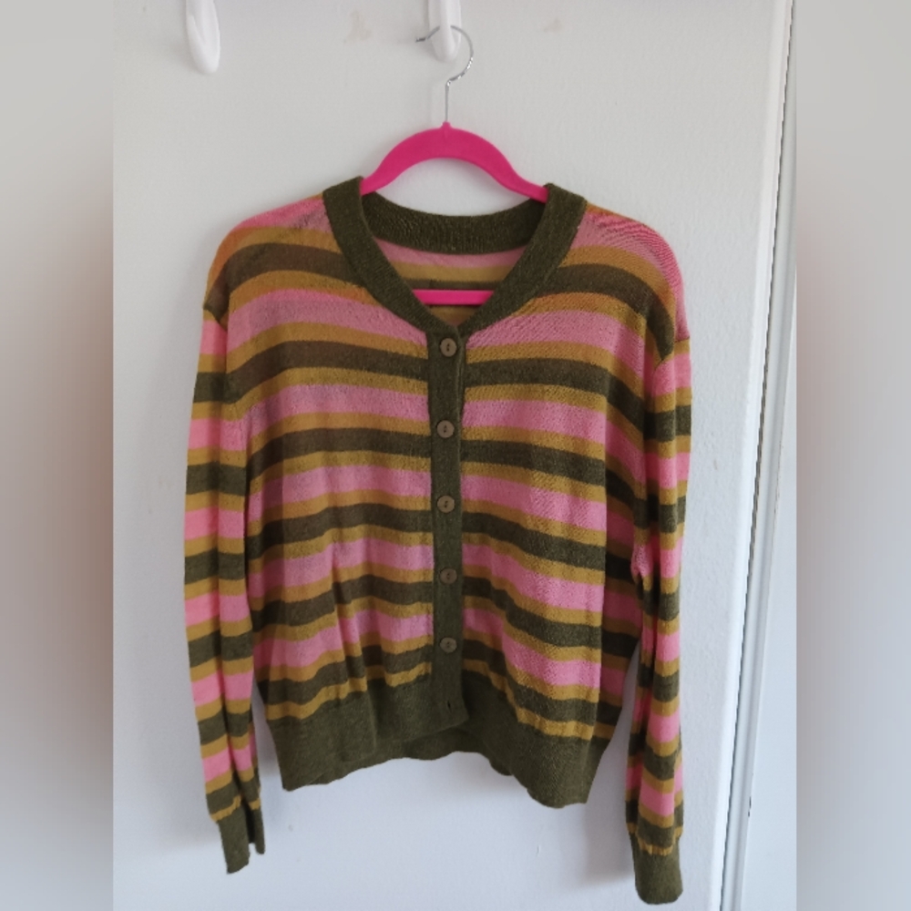 Daily Drills Striped Pink and Green Women's Sweater